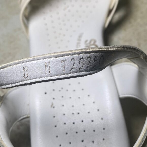 SAS Womens White Leather Sandals With Adjustable Straps & Low Wedge Heel Size 8N - Picture 7 of 7